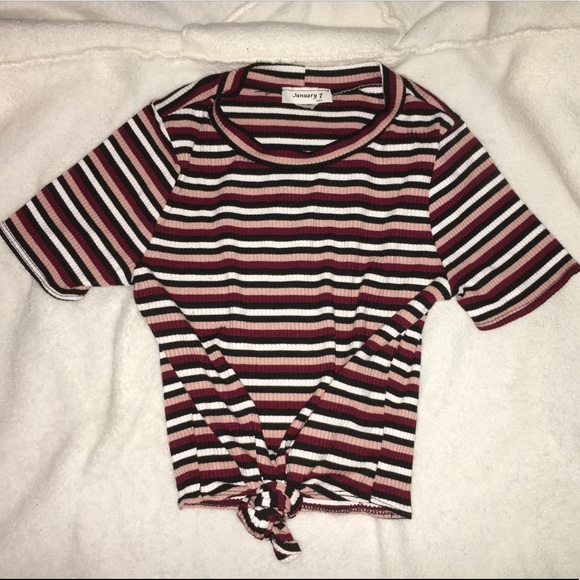 STRIPED TIE FRONT CROP TOP - Picture 1 of 2